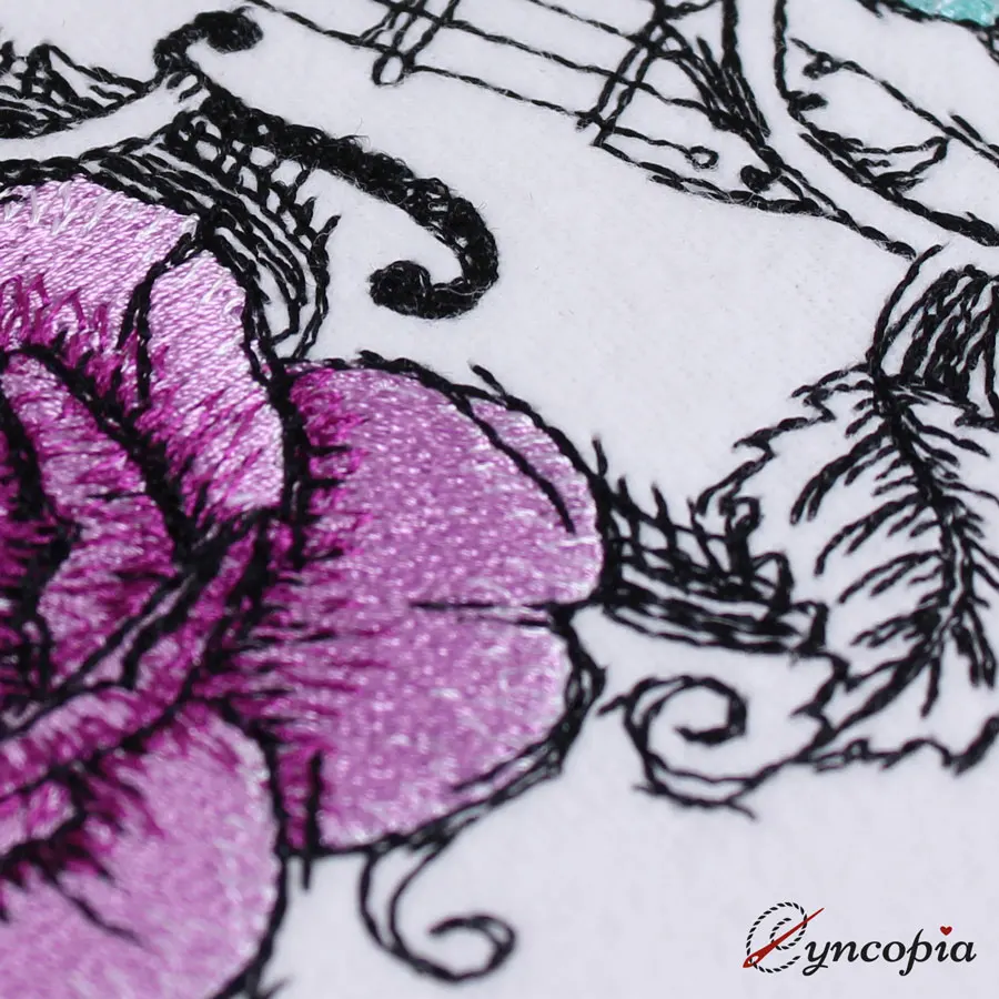 Embroidery Design Violin Rose romantic
