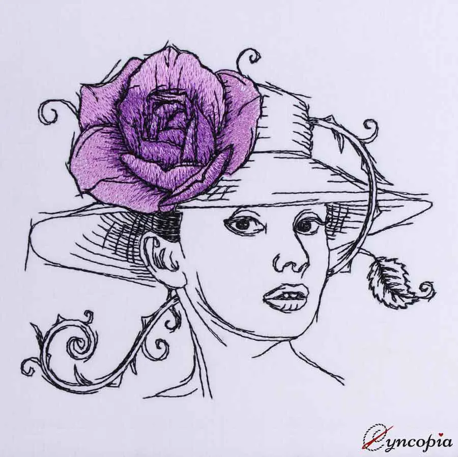 Embroidery Design Lady with Hat and Rose