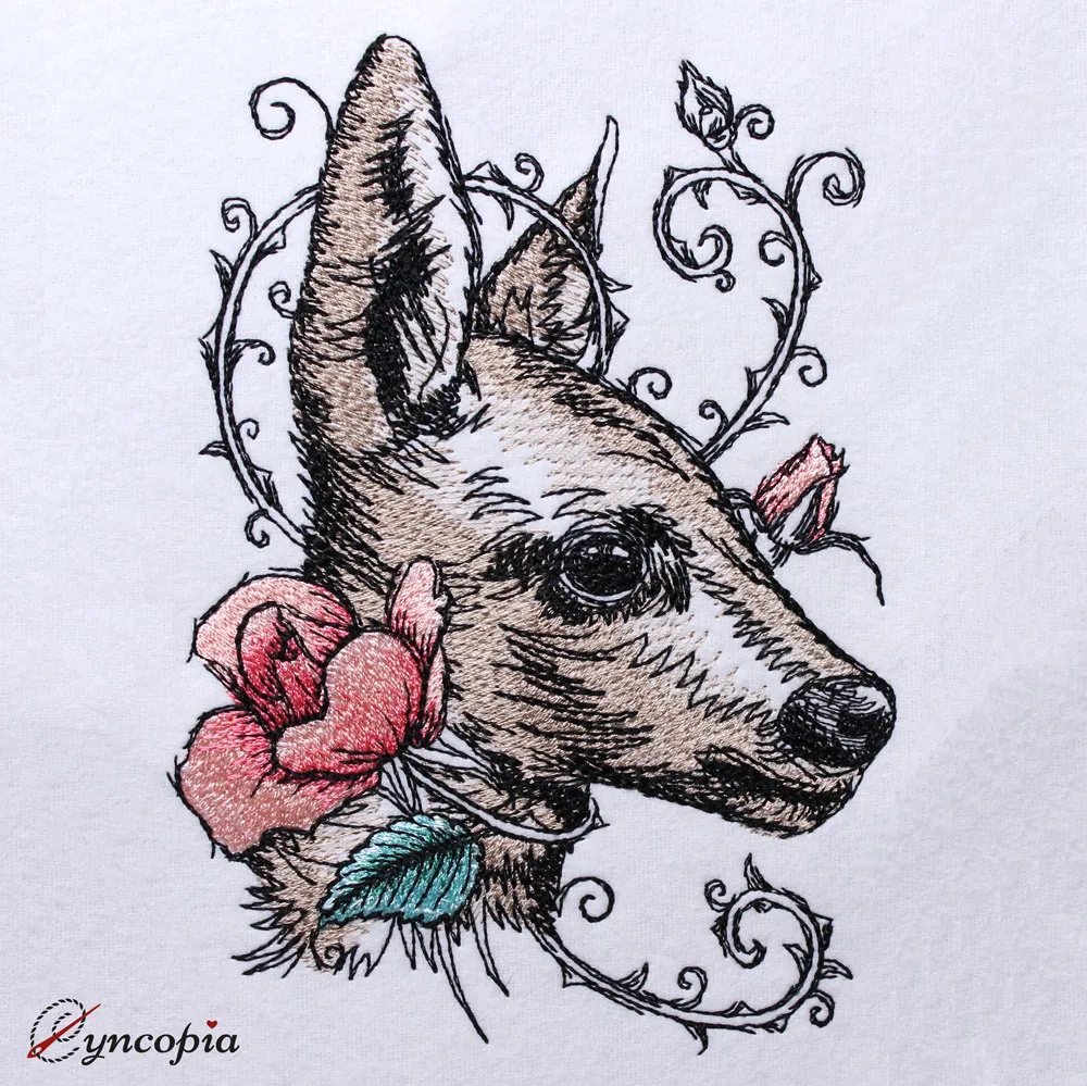 Embroidery Design Fawn Rose romantic
