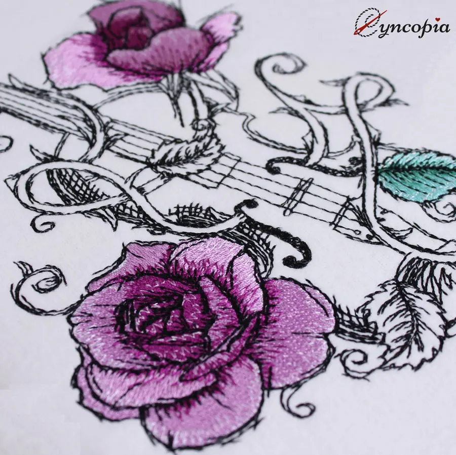 Embroidery Design Violin Rose romantic