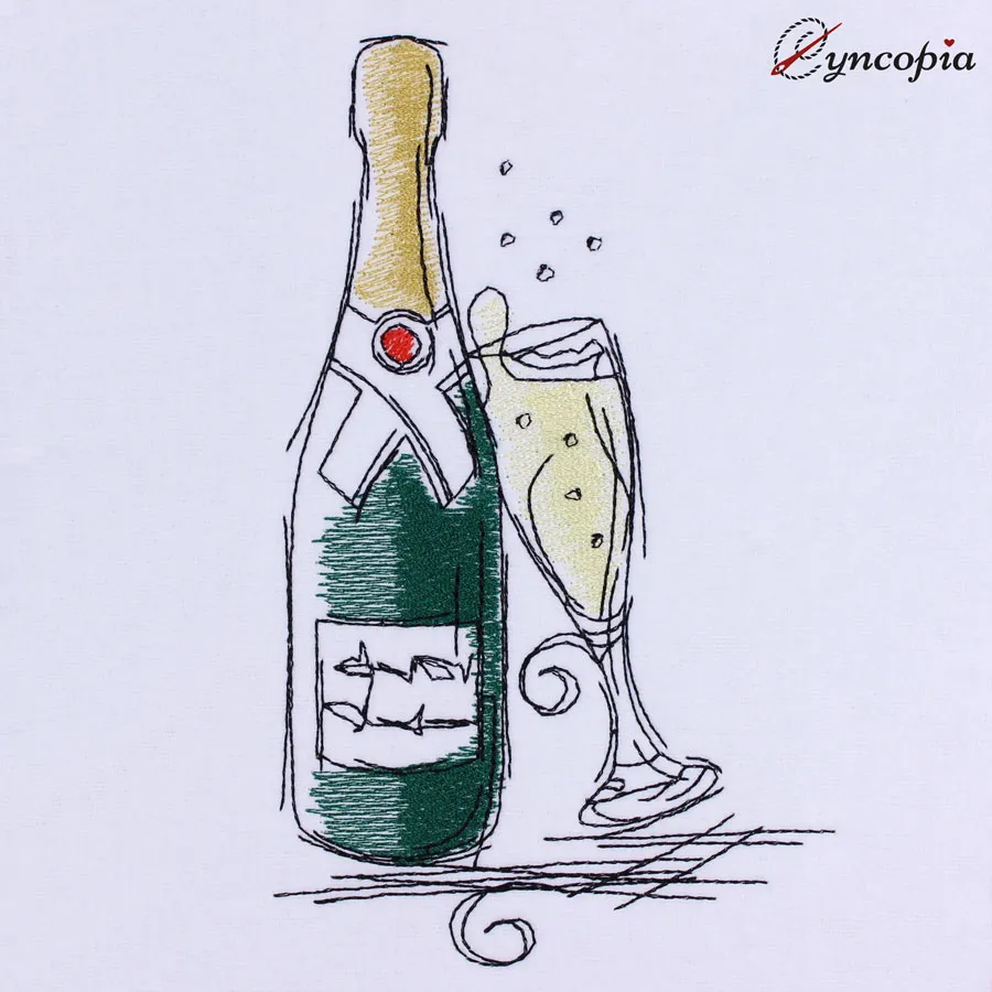 Embroidery Design Champagne with Glass