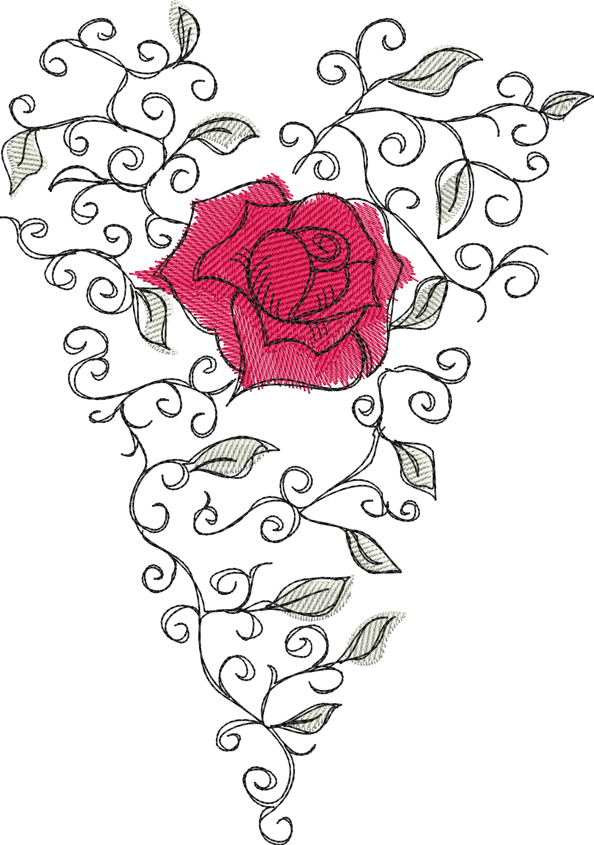 Embroidery Design Rose Heart Romantic