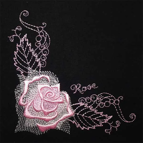 Embroidery Design Gorgeous Rose Corner