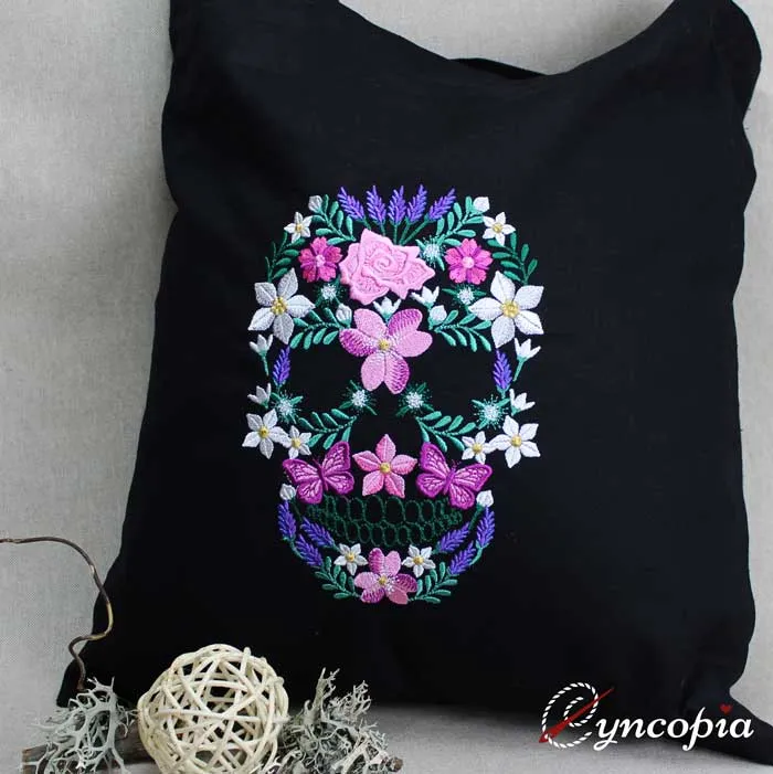 Embroidery Design Flower Ornament Skull
